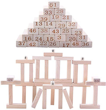 Wooden Blocks Tumbling Tower 51 Pieces Set and 4 Psc Dice